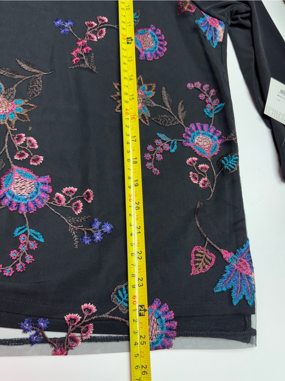 NWT Liz L Beautiful Black Long Sleeve Top with Floral Embroidery on the front - Picture 7 of 10